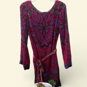 Hale Bob Purple and Red Long Sleeve Dress